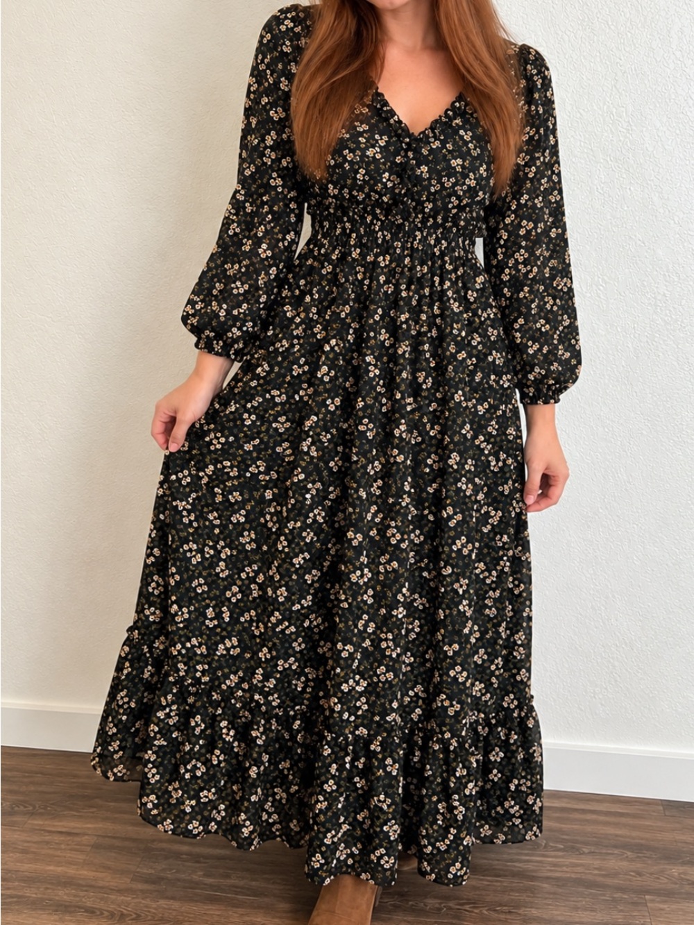 MISSKY Floral Maxi Dress in Black & White Size Large